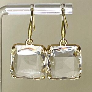 NEW Earrings Faceted Clear Glass Paperclip Dangle Drop Gold Plate Jewelry F08